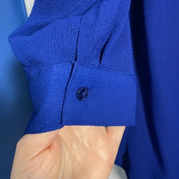 Joan Rivers Button Down Tunic, 3/4 Sleeve, Blue, Medium - Picture 3 of 8